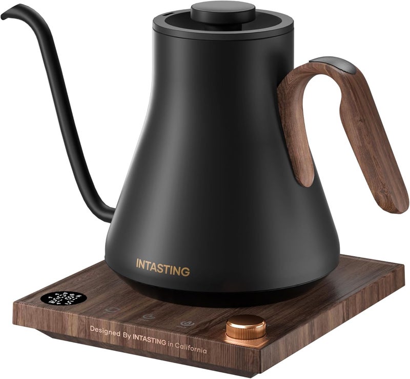 intasting Electric Kettle, Gooseneck Electric Kettle, ±1℉ Precise Temperature Control, Stainless Steel Interior, Quick Heating for Pour Over Coffee, Tea & Boiling Water, 0.9L (Onyx Black) - Image 1